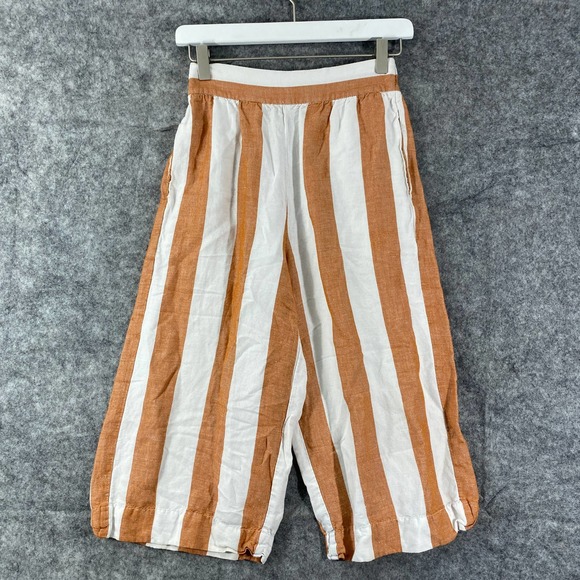 Madewell Pants XXS White Orange Evelyn Striped Huston Cropped Button Linen Blend - Picture 2 of 13